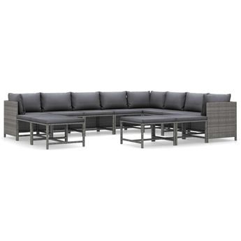 vidaXL 12 Piece Garden Lounge Set with Cushions Poly Rattan Grey