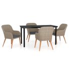 vidaXL 5 Piece Patio Dining Set with Cushions Brown