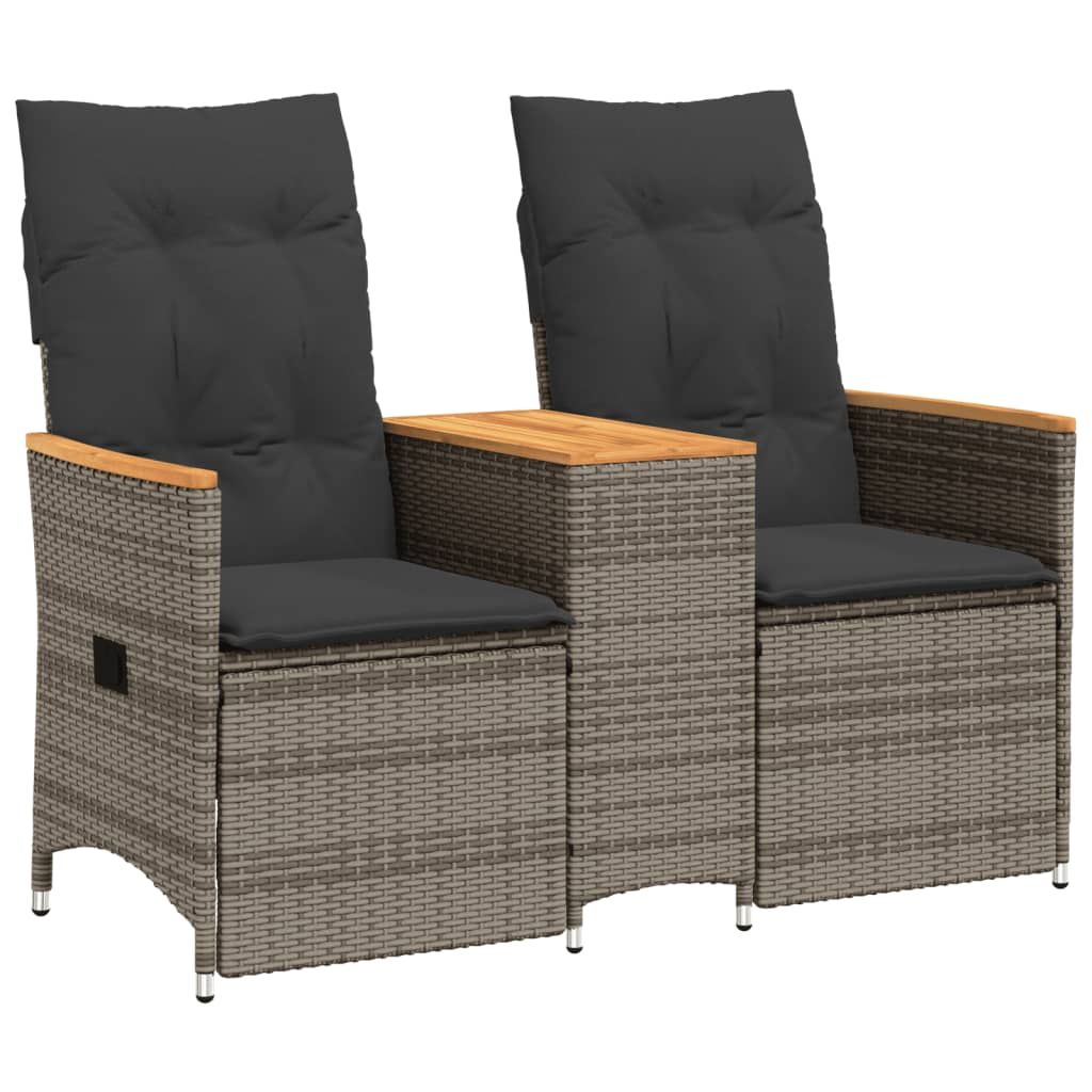 vidaXL Reclining Garden Sofa 2-Seater with Table Grey Poly Rattan