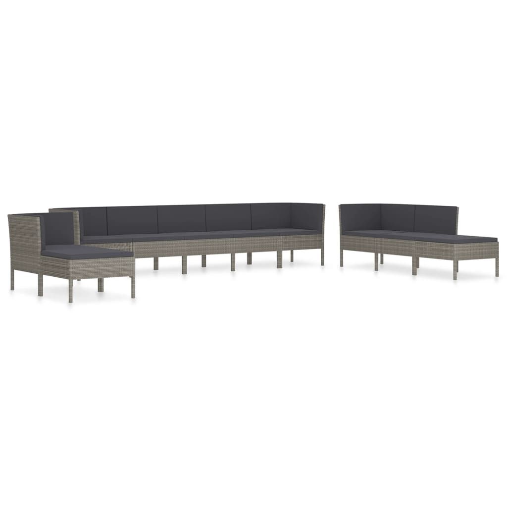 vidaXL 10 Piece Patio Lounge Set with Cushions Poly Rattan Gray