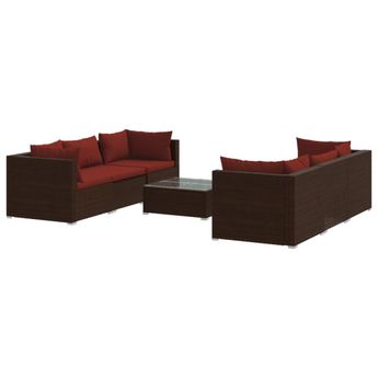 vidaXL 7 Piece Patio Lounge Set with Cushions Poly Rattan Brown
