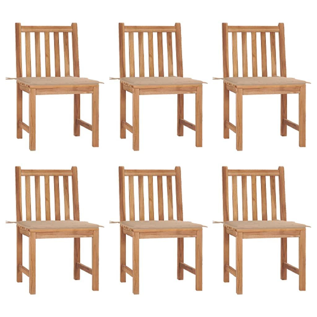 vidaXL Patio Chairs 6 pcs with Cushions Solid Teak Wood