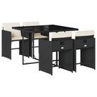 vidaXL 5 Piece Patio Dining Set with Cushions Black Poly Rattan