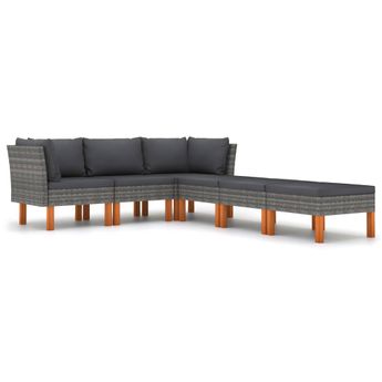 vidaXL 6 Piece Patio Lounge Set with Cushions Poly Rattan Gray