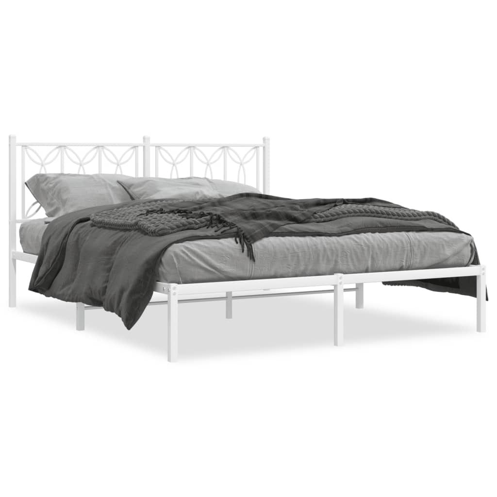 vidaXL Metal Bed Frame without Mattress with Headboard White 59.1"x78.7"