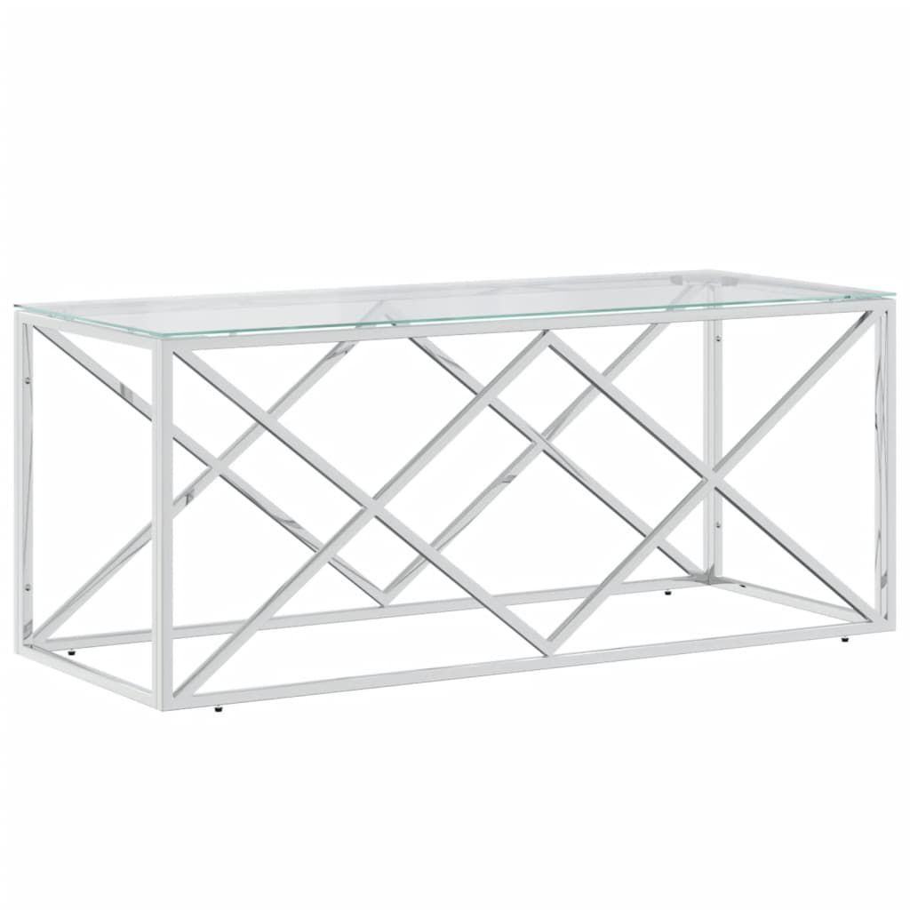 vidaXL Coffee Table 43.3"x17.7"x17.7" Stainless Steel and Glass