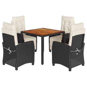 vidaXL 5 Piece Garden Dining Set with Cushions Black Poly Rattan