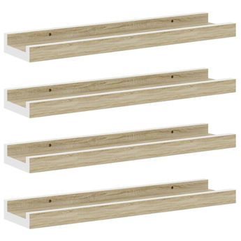vidaXL Wall Shelves 4 pcs White and Sonoma Oak 15.7"x3.5"x1.2"