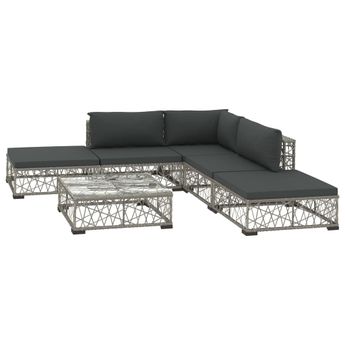 vidaXL 6 Piece Patio Lounge Set with Cushions Poly Rattan Gray