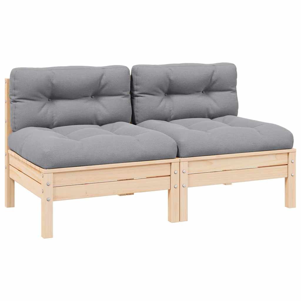 vidaXL 2-Seater Garden Sofa with Grey Cushions Solid Wood Pine