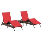 vidaXL Sun Loungers 2 pcs with Table Brown Poly Rattan