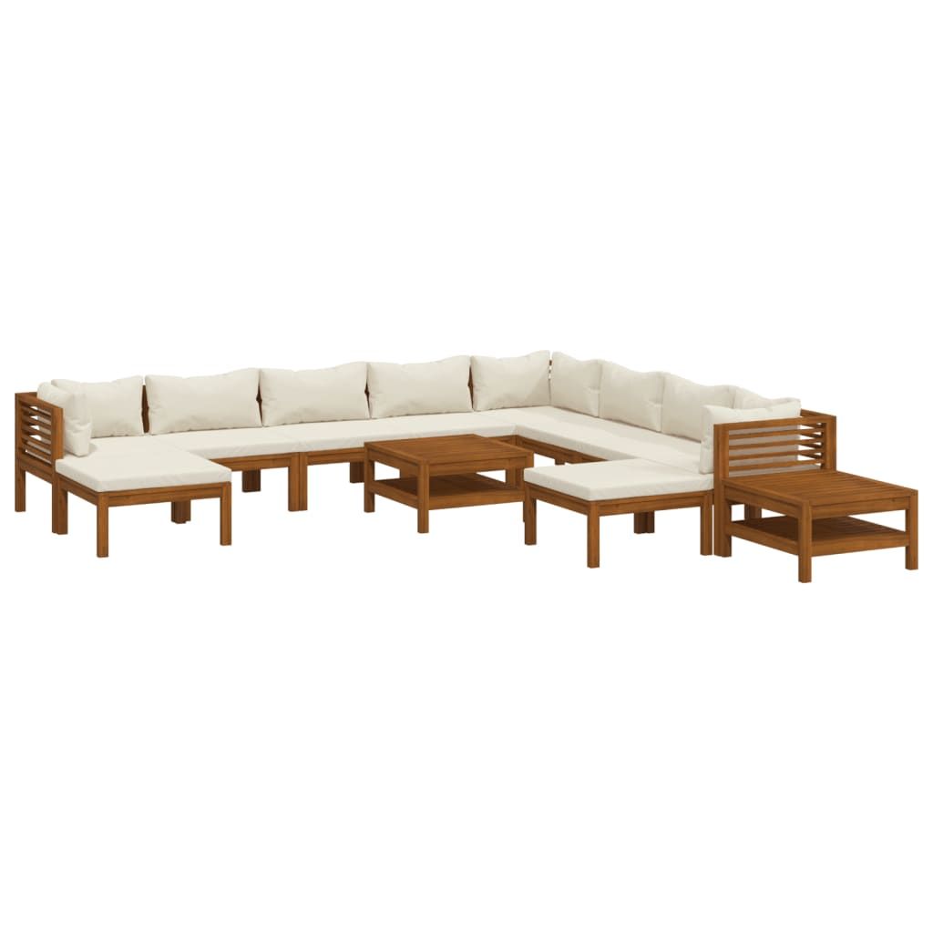 vidaXL 12 Piece Garden Lounge Set with Cream Cushion Solid Acacia Wood
