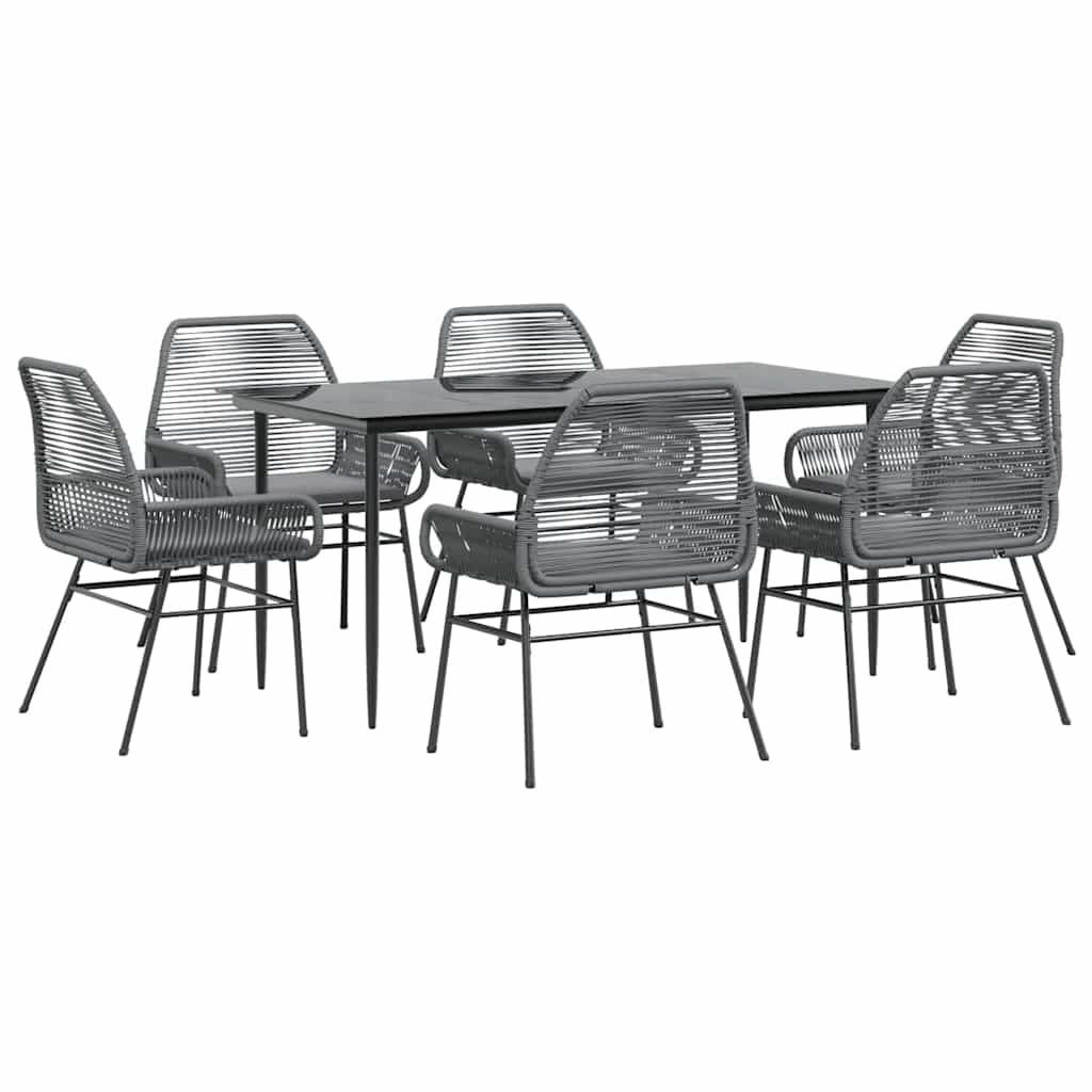 vidaXL 7 Piece Garden Dining Set with Cushions Grey Poly Rattan Glass