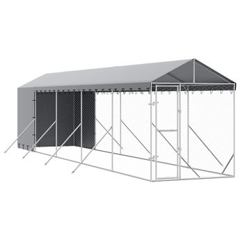 vidaXL Outdoor Dog Kennel with Roof Silver 2x10x2.5 m Galvanised Steel