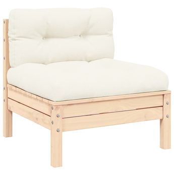 vidaXL Patio Middle Sofa with Cream Cushions Solid Pinewood