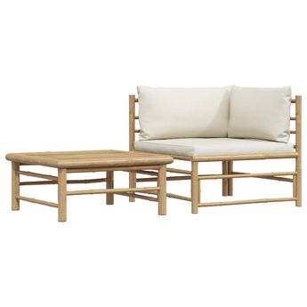 vidaXL 2 Piece Garden Lounge Set with Cream White Cushions Bamboo