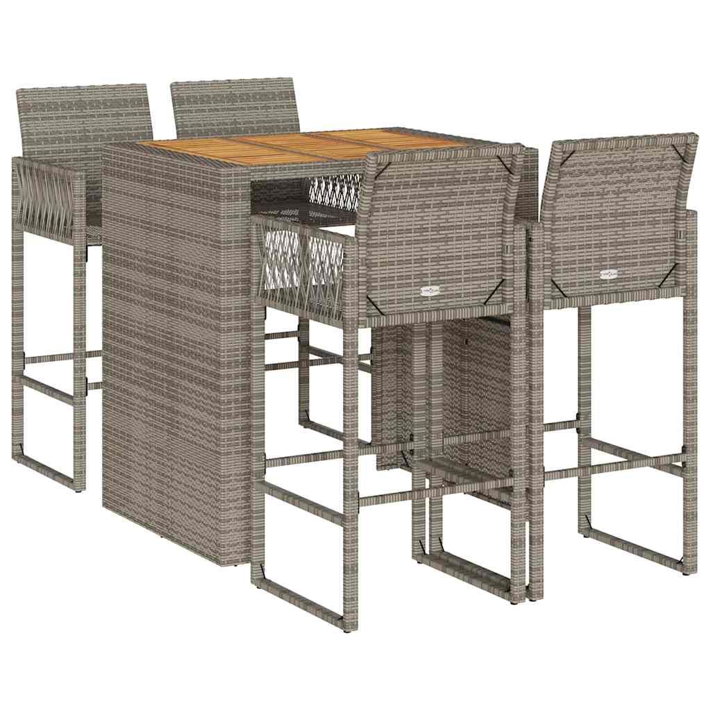 vidaXL 5 Piece Patio Bar Set without Cushions Gray Poly Rattan Acacia