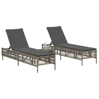 vidaXL Sun Loungers 2 pcs with Table Gray Poly Rattan
