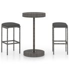 vidaXL 3 Piece Garden Bar Set with Cushions Poly Rattan Grey