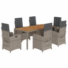 vidaXL 7 Piece Garden Dining Set with Cushions Grey Poly Rattan