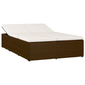 vidaXL Convertible Sun Bed with Cushion Poly Rattan Brown