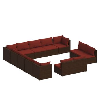vidaXL 13 Piece Patio Lounge Set with Cushions Brown Poly Rattan