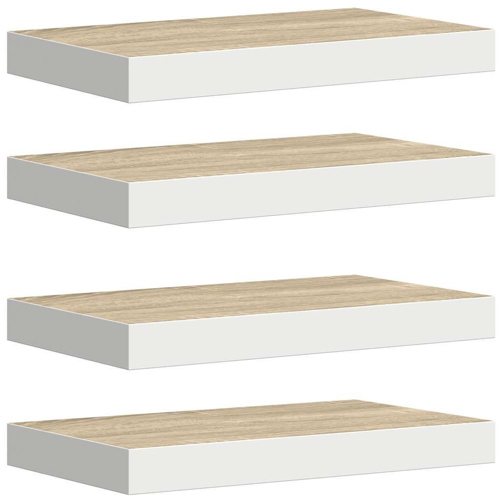 vidaXL Floating Wall Shelves 4 pcs Oak and White 15.7"x9.1"x1.5" MDF