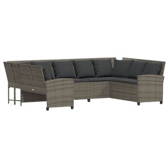 vidaXL Garden Sofa with Cushions Grey Poly Rattan