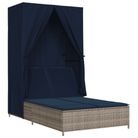 vidaXL Double Sun Lounger with Roof and Curtains Gray Poly Rattan