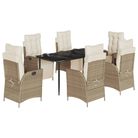 vidaXL 7 Piece Garden Dining Set with Cushions Beige Poly Rattan
