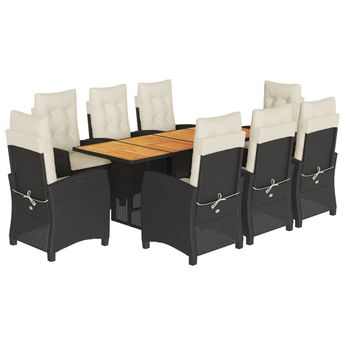vidaXL 9 Piece Garden Dining Set with Cushions Black Poly Rattan