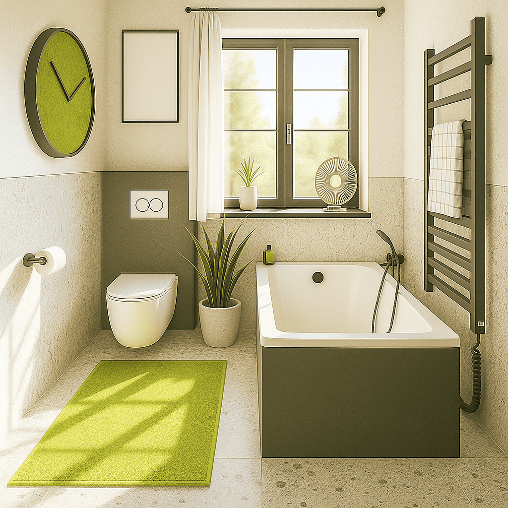 Minimalist bathroom in gray and green tones