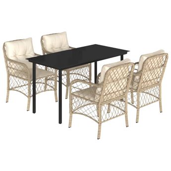 vidaXL 5 Piece Garden Dining Set with Cushions Beige Poly Rattan
