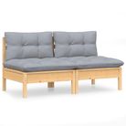 vidaXL 2-Seater Garden Sofa with Grey Cushions Solid Pinewood