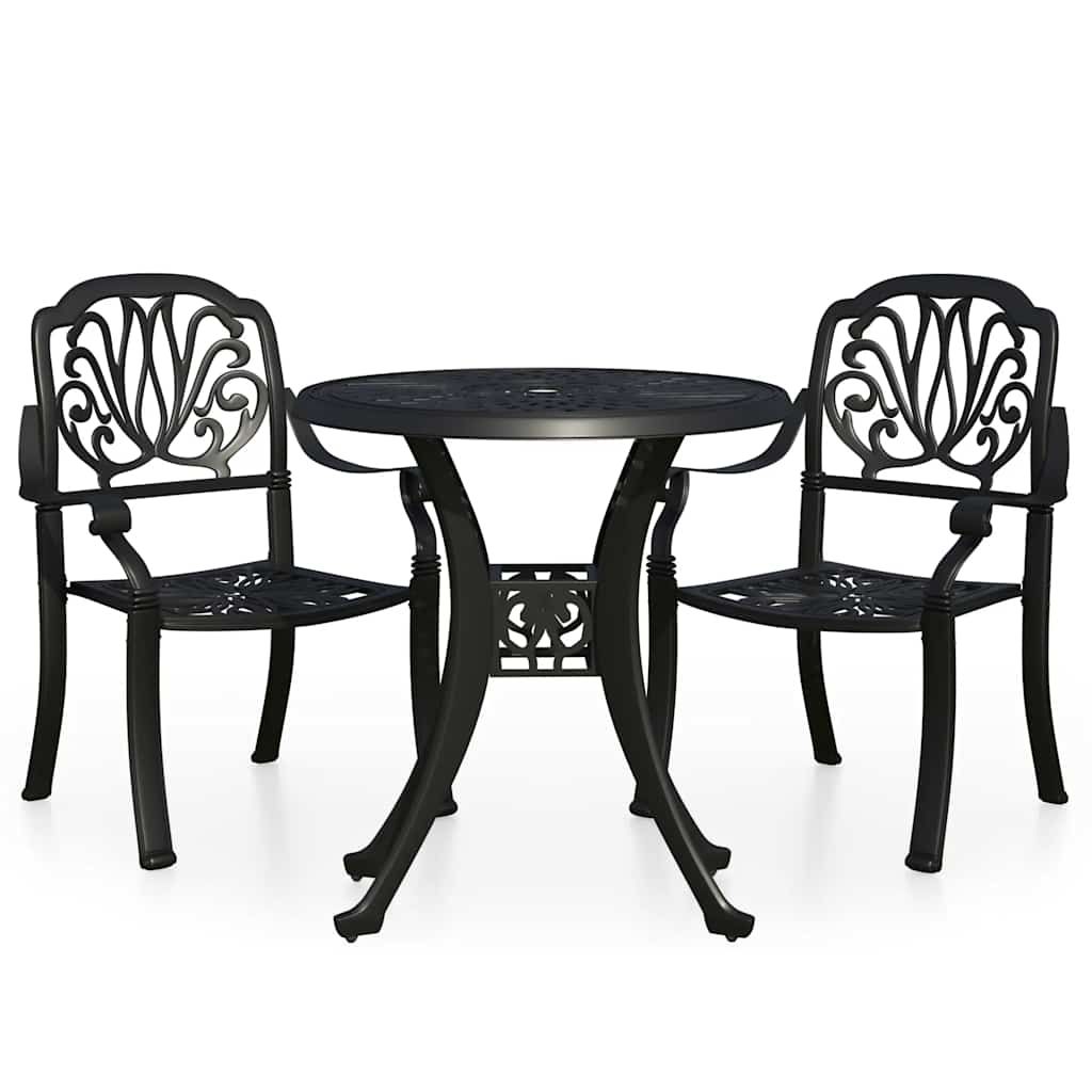vidaXL 3 Piece Bistro Set Cast Aluminium Black