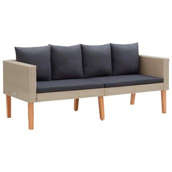 vidaXL 2-Seater Garden Sofa with Cushions Poly Rattan Beige