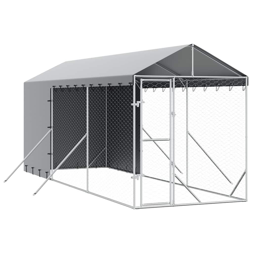 vidaXL Outdoor Dog Kennel with Roof Silver 2x6x2.5 m Galvanised Steel