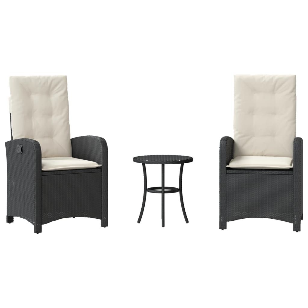 vidaXL 3 Piece Bistro Set with Cushions Black Poly Rattan