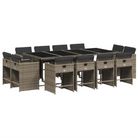 vidaXL 13 Piece Patio Dining Set with Cushions Gray Poly Rattan