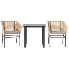vidaXL 3 Piece Garden Dining Set with Cushions Brown Poly Rattan Glass