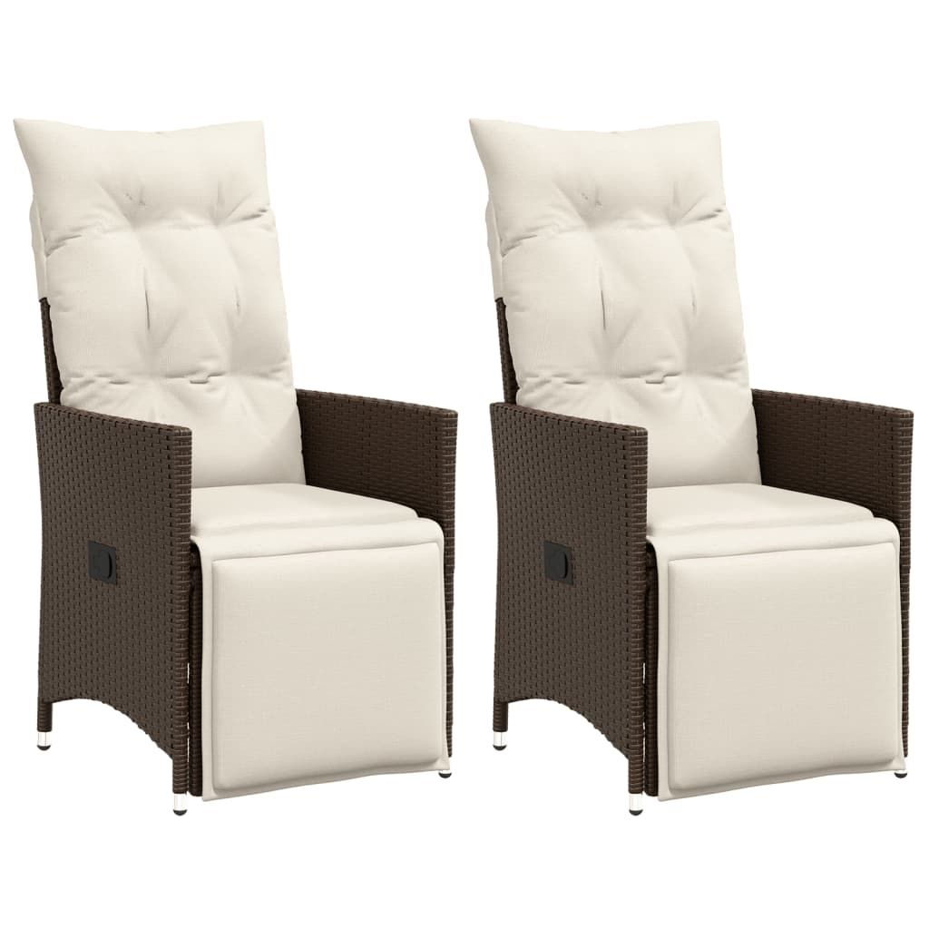 vidaXL Reclining Garden Chairs 2 pcs with Cushions Brown Poly Rattan