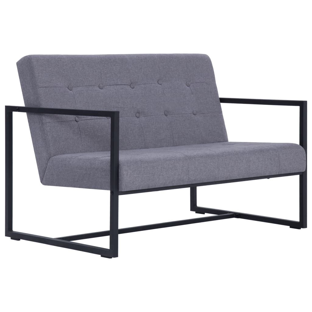 vidaXL 2-Seater Sofa with Armrests Light grey Steel and Fabric