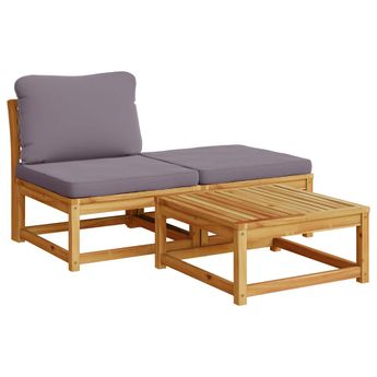 vidaXL 3 Piece Garden Lounge Set with Cushions Solid Wood Acacia