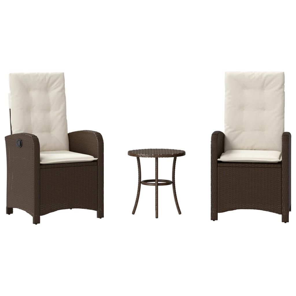 vidaXL 3 Piece Bistro Set with Cushions Brown Poly Rattan