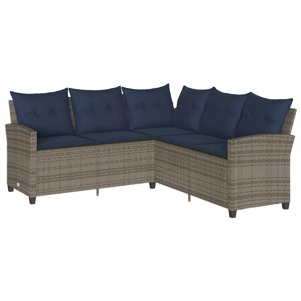 vidaXL L-shaped Couch Sofa with Cushions Grey Poly Rattan