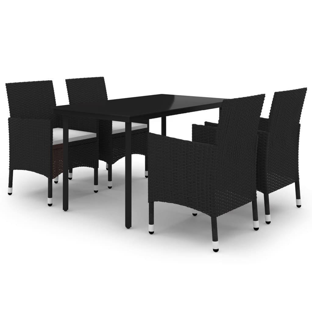 vidaXL 5 Piece Garden Dining Set with Cushions Poly Rattan and Glass