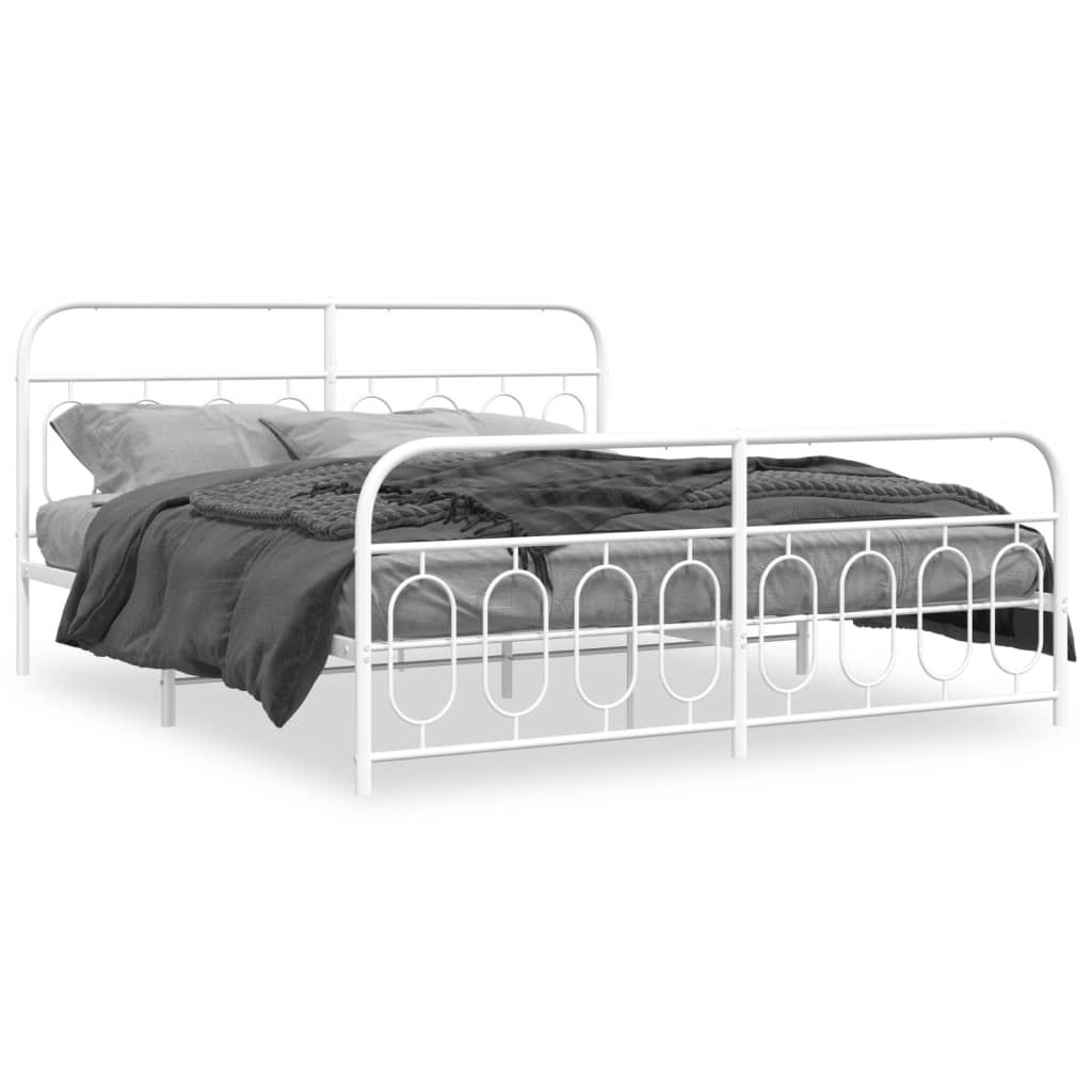 vidaXL Metal Bed Frame without Mattress with Footboard White 76"x79.9"
