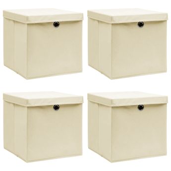 vidaXL Storage Boxes with Lid 4 pcs Cream 32x32x32 cm Fabric