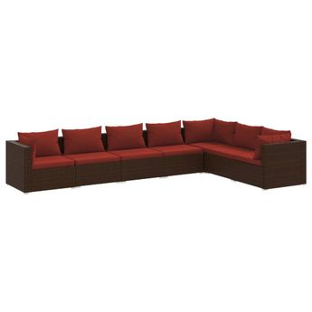 vidaXL 7 Piece Patio Lounge Set with Cushions Poly Rattan Brown