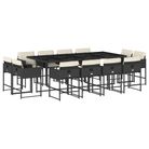 vidaXL 13 Piece Patio Dining Set with Cushions Black Poly Rattan